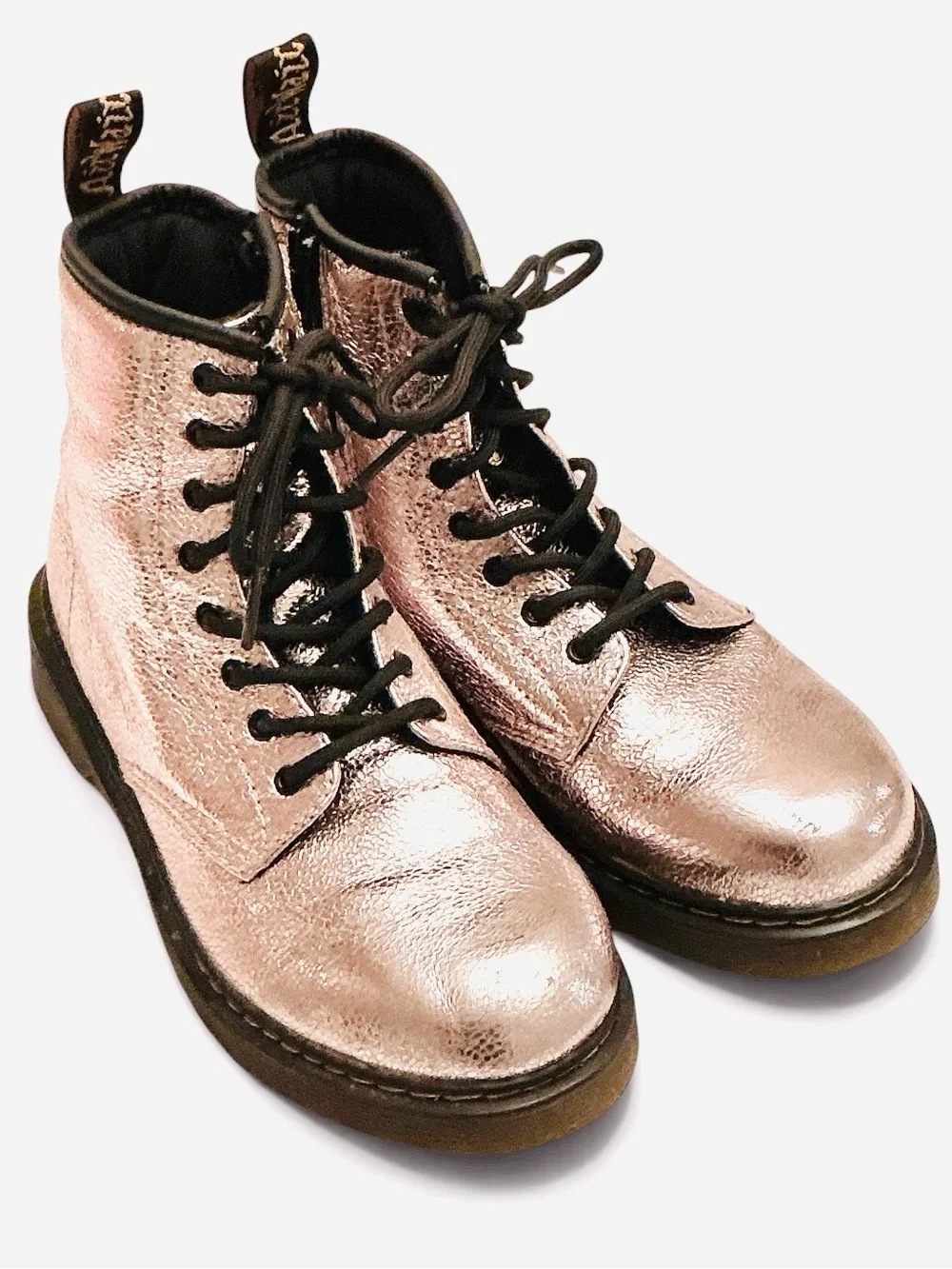 Dr.Martens 1460 Rose Pink Disco Crinkle Metallic Leather Boots Youth Size US 5